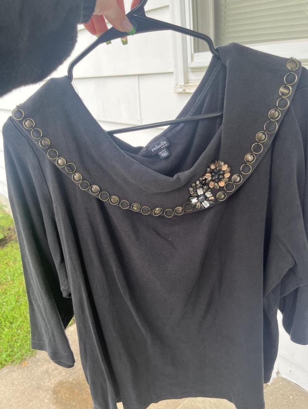 Rafaella Woman black embellished drape neck top ✨